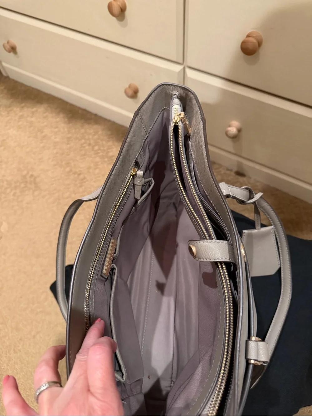 Tory Burch Parker Tote — Grey/Taupe Saffiano Leather